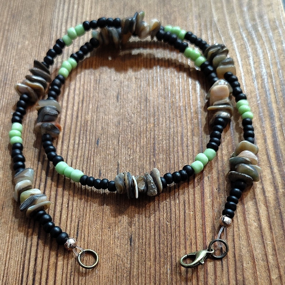 Elegant Black and Green Beaded Men's Necklace,  Handmade Men's Necklace